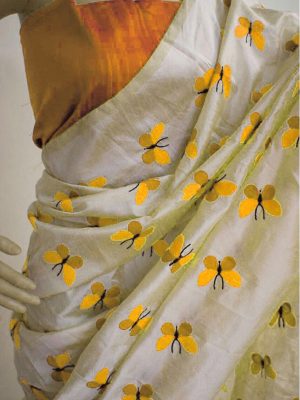 New Designer South Silk With Yellow Butterfly Saree