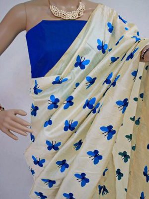 New Designer South Silk With Blue Butterfly Saree