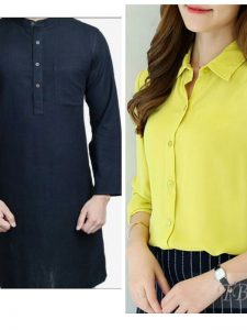 Combo Of 2 Formal Loose Printed Stylish Men'S Kurta & Women'S Shirt