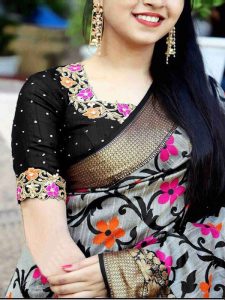 New Latest Designer Black Printed Silk Saree In Low rate