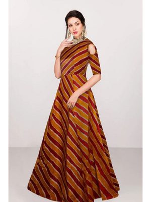 Exclusive Partywear Brown Colour Satin Silk Gown