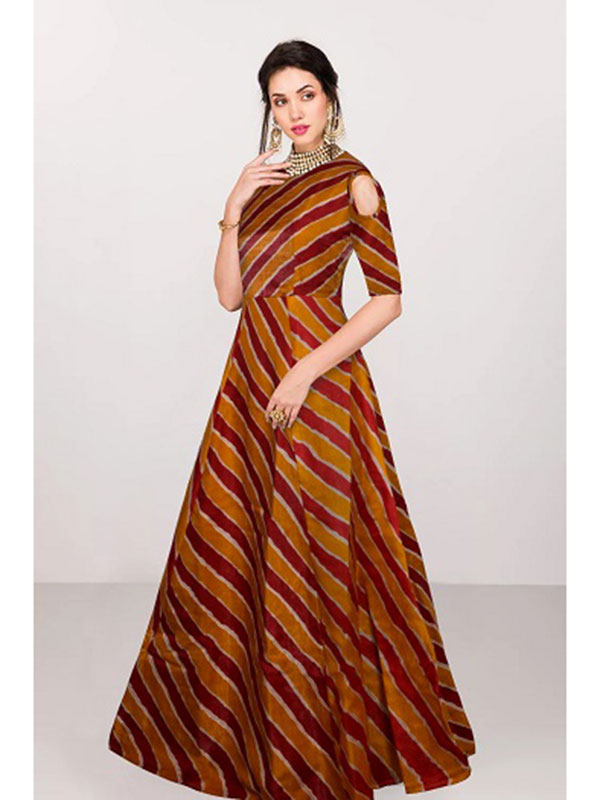 Brown Color Net Base Embroidered Gown