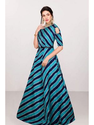 Exclusive Partywear Blue Colour Satin Silk Gown