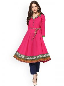 New Trendy Cotton Pink Anarkali Full Stitched Kurti With Low Rate