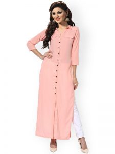 New Latest Designer Peach Color Kurti In Cotton Fabric