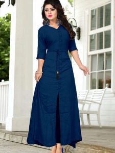 New Latest Designer Party Wear Navy Blue Colour Rayon Kurti