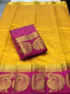 New Arrival Twin Mor Yellow Colour Kanjivaram Silk Saree
