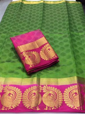 New Arrival Twin Mor Green Colour Kanjivaram Silk Saree