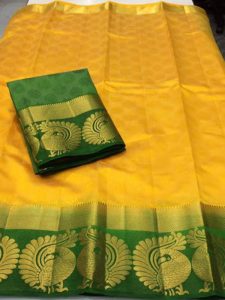 New Arrival Twin Mor Yellow & Green Colour Kanjivaram Silk Saree