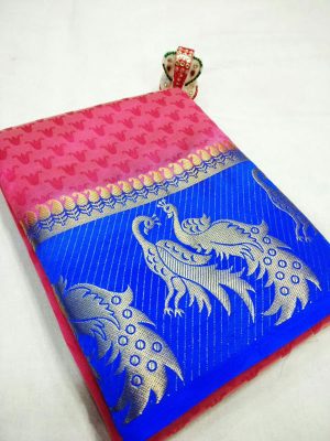 New Arrival Keri Mor Pink & Blue Colour Kanjivaram Silk Saree