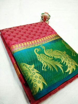 New Arrival Keri Mor Pink & Green Colour Kanjivaram Silk Saree