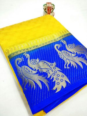 New Arrival Keri Mor Yellow & Blue Colour Kanjivaram Silk Saree