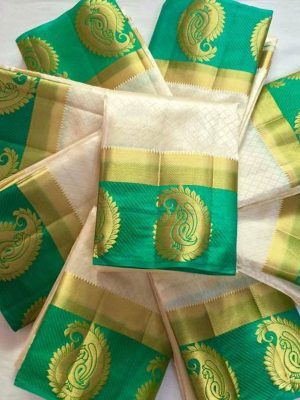 Traditional Designer Mango White & Green Colour Kanjivaram Silk Saree