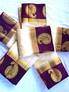 Traditional Designer Mango White & Purple Colour Kanjivaram Silk Saree