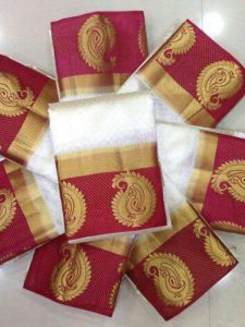 Traditional Designer Mango White & Red Colour Kanjivaram Silk Saree