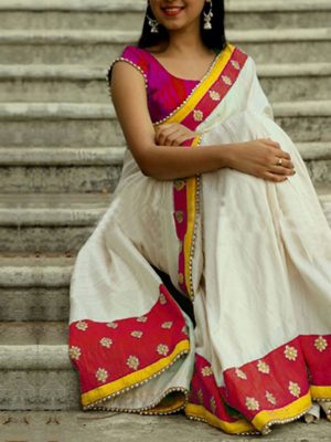 Trendy Partywear White & Red Colour Chanderi Cotton Saree