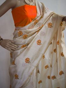 New Arrival Partywear South Silk Orange Flower Saree