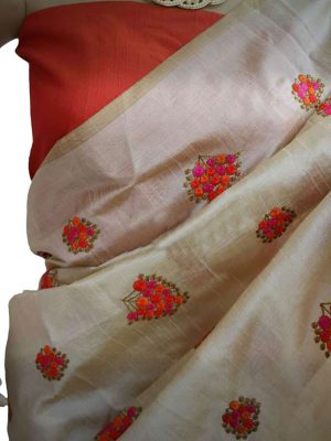 New Arrival Partywear South Silk Red Flower Saree