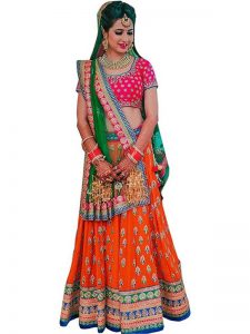 New Arrival Bhagalpuri Silk Orange Wedding Lehenga Choli