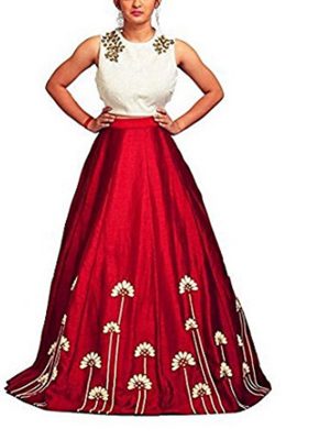 Exclusive Taffeta Silk Red Colour Lahenga Choli (Re Key_Free Size)