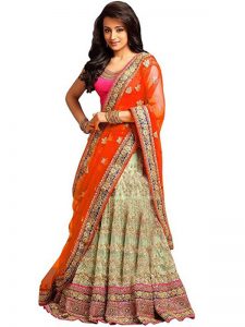 Women'S Heavy Tissue Net Lehenga Choli (Rita orange_Multicolored_Free Size)