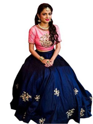 Women'S Blue Colour Banglori Silk Lehenga Choli (Free Size )
