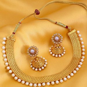 Exclusive Gold Plated Moti Necklace Set For Women