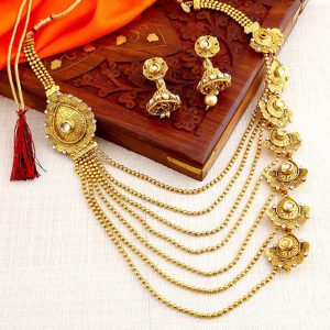 Trendy Jalebi Desi 7 String Gold Plated Necklace  