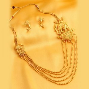 Trendy 5 String Elephant Inspired Gold Plated Necklace Set