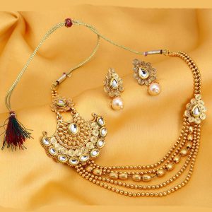 Ritzy Jalebi 5 String Gold Plated Kundan Necklace Set