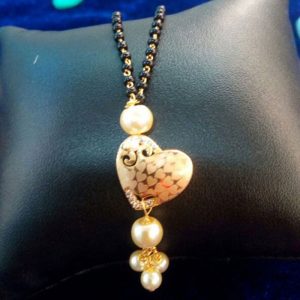 Black Pearl Beads Heart Shape Gold Plated Mangalsutra For Women