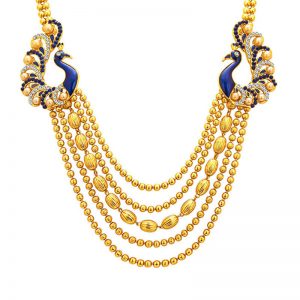 Fashionable Graceful 5 String Peacock Gold Plated Necklace Set