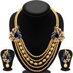 Fashionable Graceful 5 String Peacock Gold Plated Necklace Set