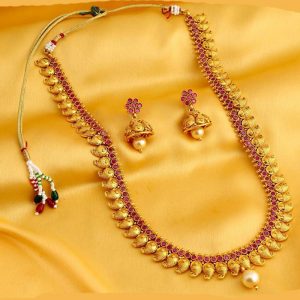 Stylish Motif Gold Plated Necklace Set For Women South Indian Collection