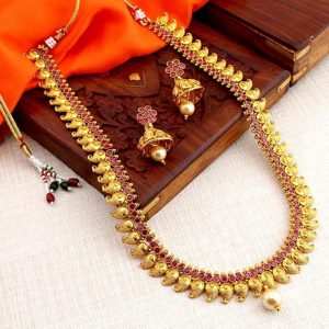 Stylish Motif Gold Plated Necklace Set For Women South Indian Collection