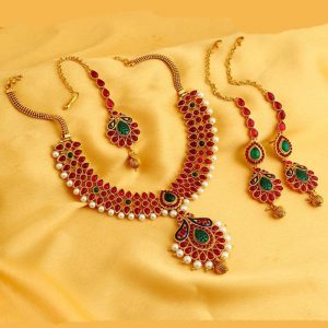 Stylish Colour Full Floral Gold Plated Necklace Set For Women