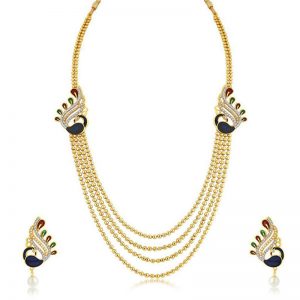 Stylish Creative Peacock 4 String Gold Plated Of 3 Necklace Set Combo