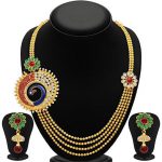 Eyecatchy Peacock Four Strings Gold Plated Necklace Set