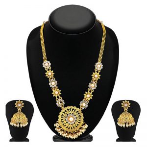 Marquise Flower Gold Plated Necklace Set For Women