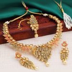 Blossomy Gold Plated Leaf Necklace Set For Women