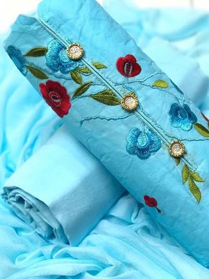Sky Blue Cotton Regular Wear Embroidery Work Salwar Suit