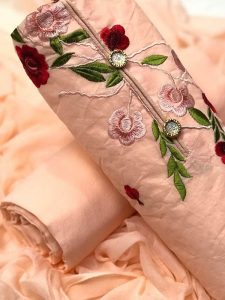 Peach Cotton Regular Wear Embroidery Work Salwar Suit
