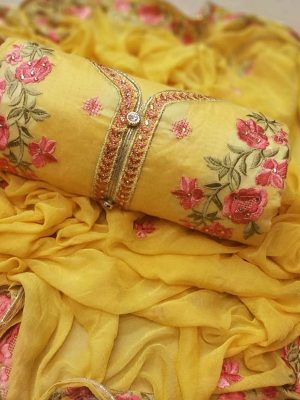 Yellow Modal Chanderi Daily Wear Embroidery Work Salwar Suit