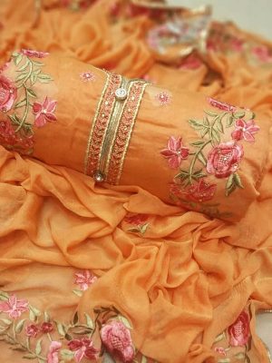 Orange Modal Chanderi Daily Wear Embroidery Work Salwar Suit