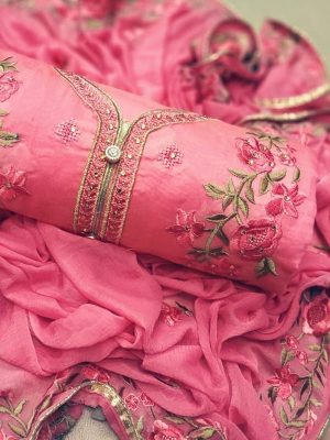 Pink Modal Chanderi Daily Wear Embroidery Work Salwar Suit