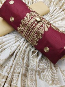 Maroon Glace Cotton Silk Casual Wear Embroidery Work Salwar Suit