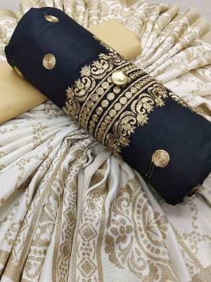 Navy Blue Glace Cotton Silk Casual Wear Embroidery Work Salwar Suit