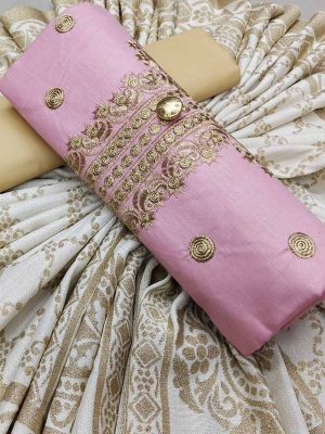 Light Pink Glace Cotton Silk Casual Wear Embroidery Work Salwar Suit