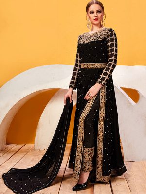 Black Georgette Festival Wear Embroidery Work Salwar Suit