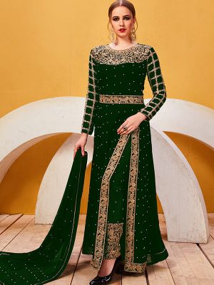 Green Georgette Festival Wear Embroidery Work Salwar Suit